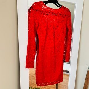Bebe Red long sleeve lace mini dress
